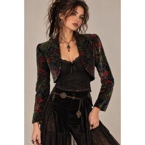 90s Whimsigoth Velvet Bolero Shrug XS Floral Dark Romantic Goth